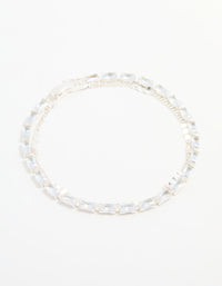 Silver Cubic Zirconia Diamante & Chain Bracelet - link has visual effect only