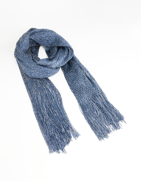 Blue Glitter Fabric Draped Scarf