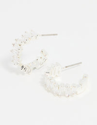 Silver Plated Cubic Zirconia Baguette Hoop Earrings - link has visual effect only