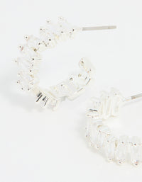 Silver Plated Cubic Zirconia Baguette Hoop Earrings - link has visual effect only
