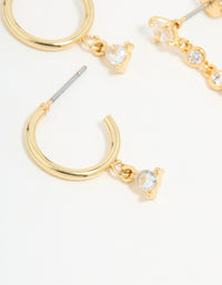 Gold Plated Cubic Zirconia Stud & Chain Earrings 2-Pack - link has visual effect only