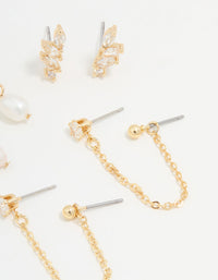 Gold Plated Cubic Zirconia Marquise Freshwater Pearl Earrings 3-Pack - link has visual effect only