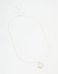 Silver Plated Diamante Outline Pendant Flower Necklace - link has visual effect only