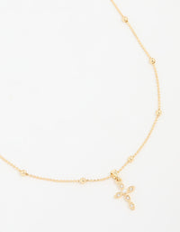 Gold Plated Stone Cross Pendant Necklace - link has visual effect only