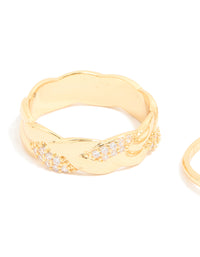 Gold Plated Diamante & Pearl Twisted Rings 4-Pack - link has visual effect only