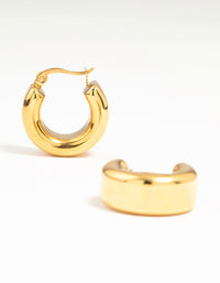Waterproof Gold Plated Stainless Steel Mid Bubble Hoop Earrings - link has visual effect only