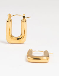 Waterproof Gold Plated Stainless Steel Organic Rectangle Hoop Earrings - link has visual effect only