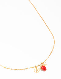 Waterproof Gold Plated Stainless Steel Strawberry & Flower Pendant Necklace - link has visual effect only