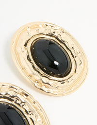 Gold Hammered Black Stone Stud Earrings - link has visual effect only
