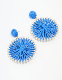 Blue Raffia Diamante Circle Drop Earrings - link has visual effect only