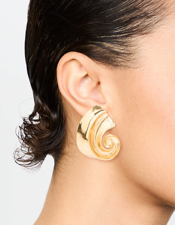 Gold Large Swirl Stud Earrings