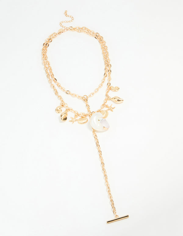 Gold Genuine Shell Charm Y-Necklace