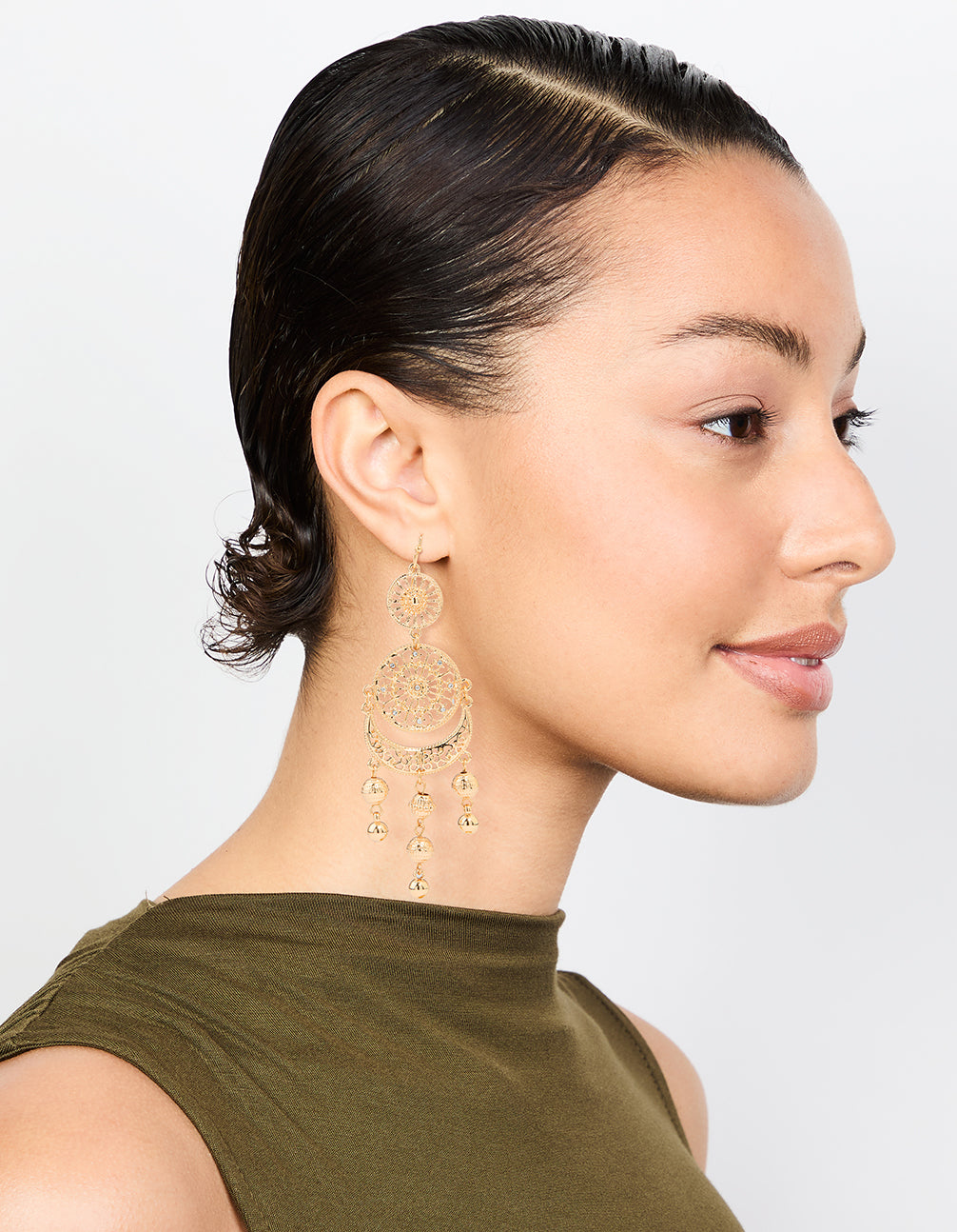 Gold Patterned Tassel Drop Earrings