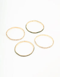 Gold Green Diamante Stretch Bangles 4-Pack - link has visual effect only