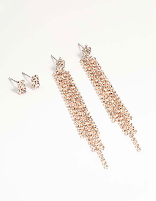 Rose Gold Cupchain & Stud Earrings 2-Pack