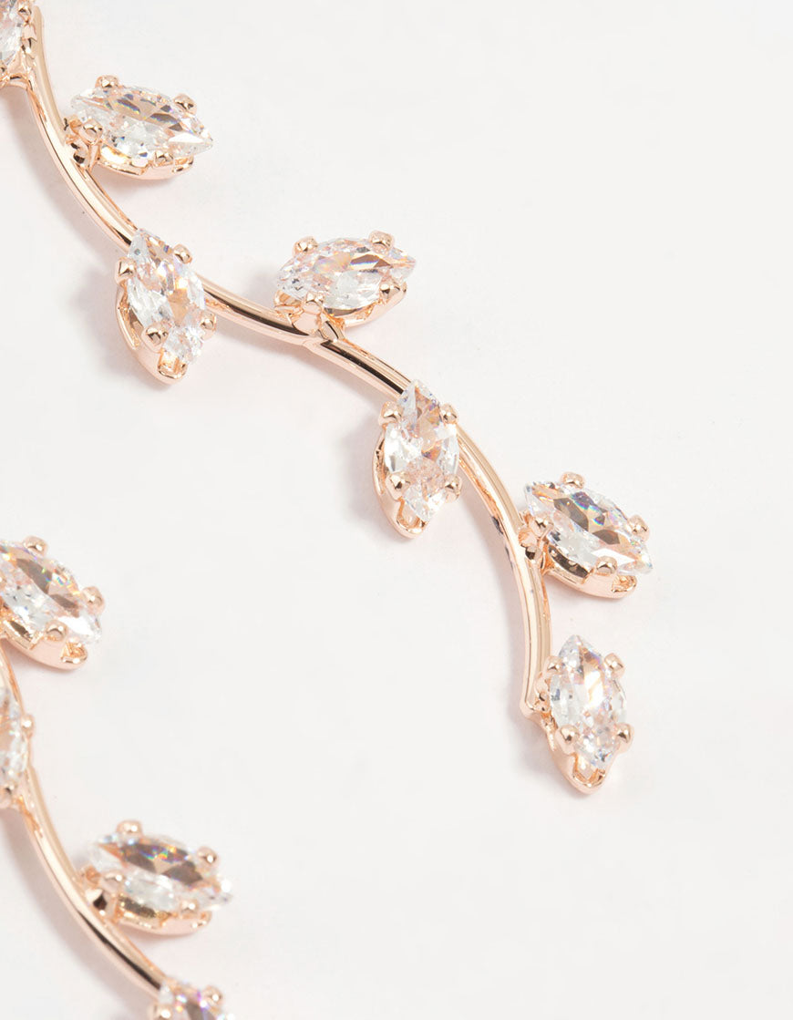 Rose Gold Diamante Leaf Dainty Drop Earrings