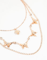 Rose Gold Butterfly & Flower Layered Necklace - link has visual effect only
