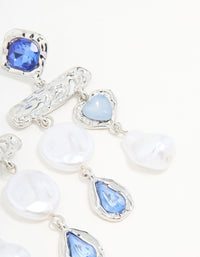 Silver Pearl Molten Blue Diamante Drop Earrings - link has visual effect only
