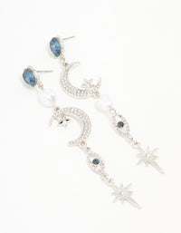 Silver Blue Diamante Celestial Drop Earrings - link has visual effect only