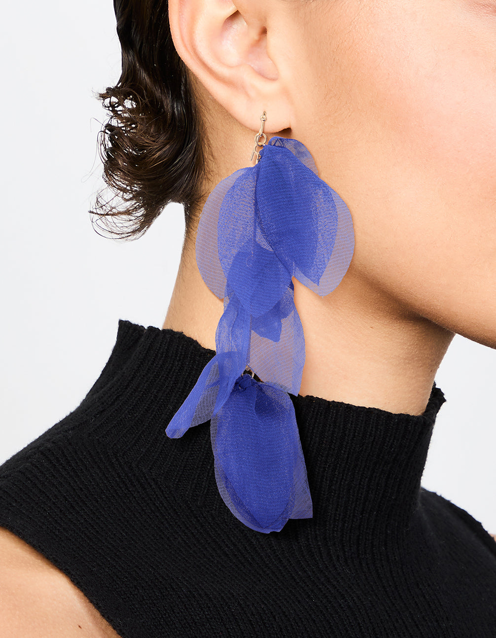 Blue Fabric Layered Petal Drop Earrings