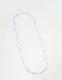 Silver Crater Hoop & Blue Beaded Necklace - link has visual effect only