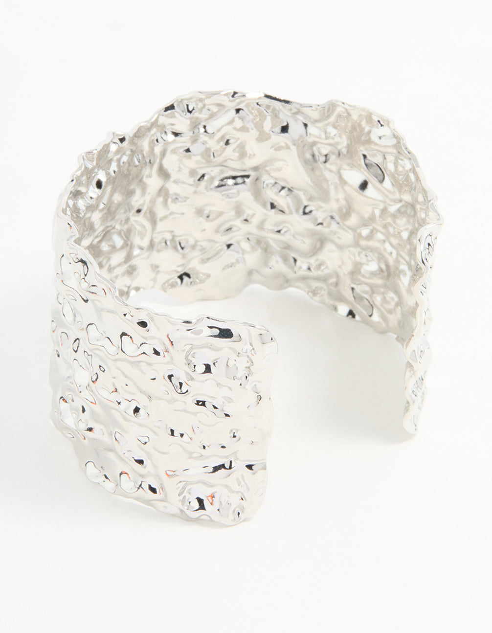 Silver Molten Wide Textured Wrist Cuff