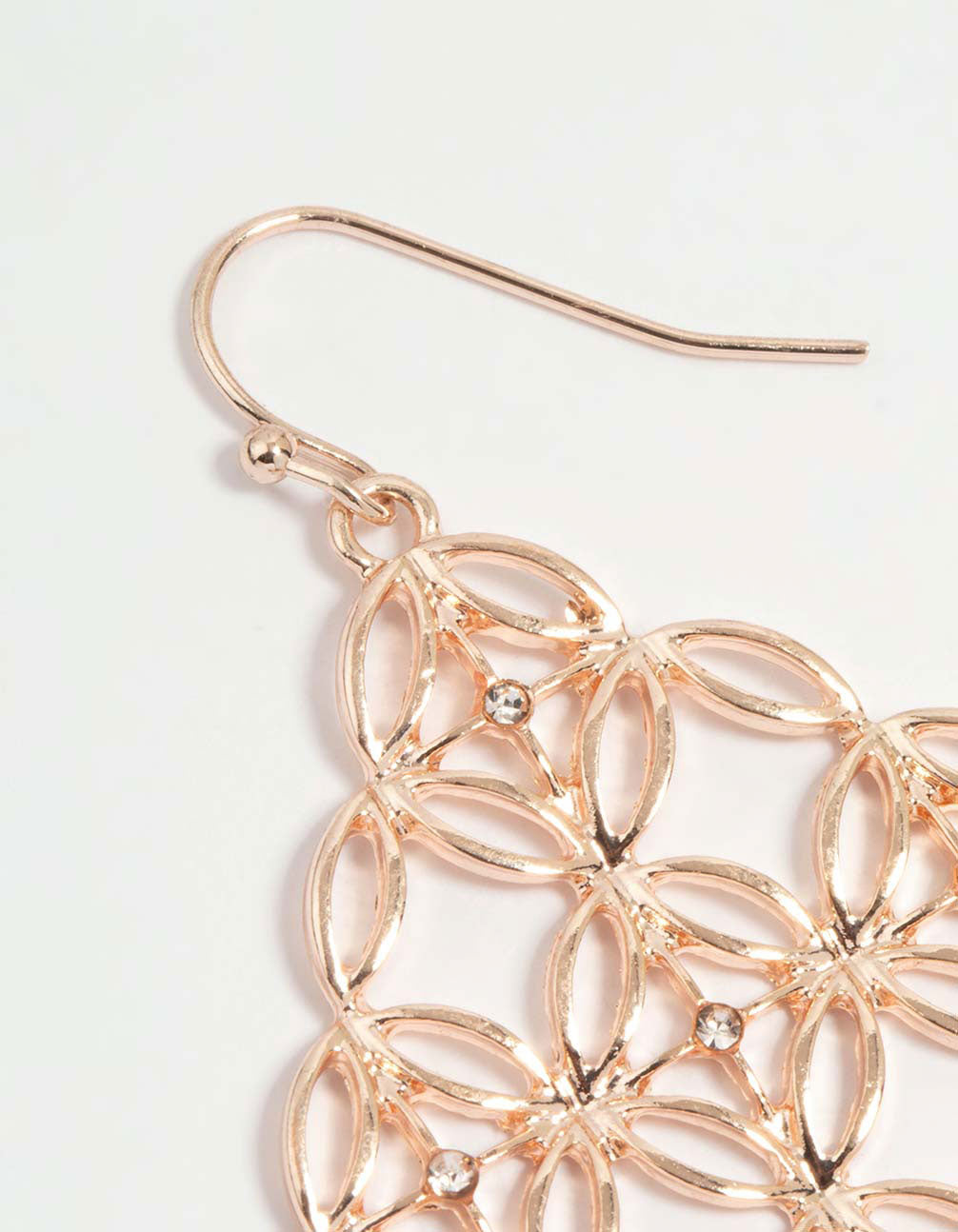 Rose Gold Diamante Patterned Drop Earrings