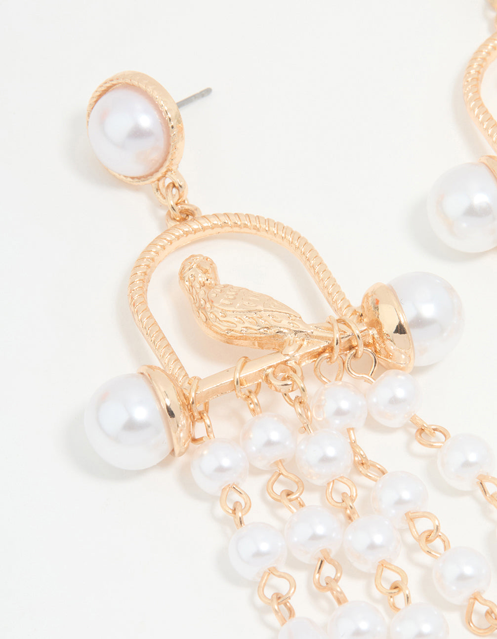 Rose Gold Pearl Beaded Waterfall Drop Earrings