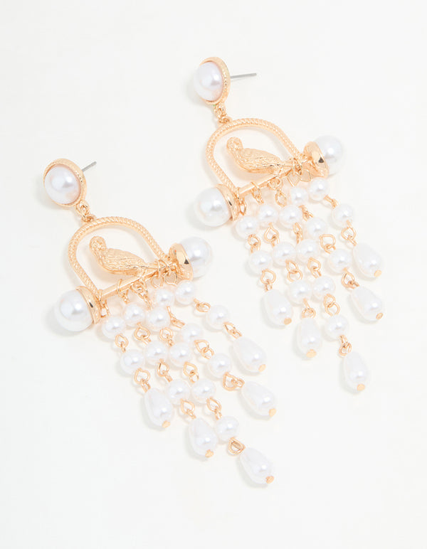 Rose Gold Pearl Beaded Waterfall Drop Earrings