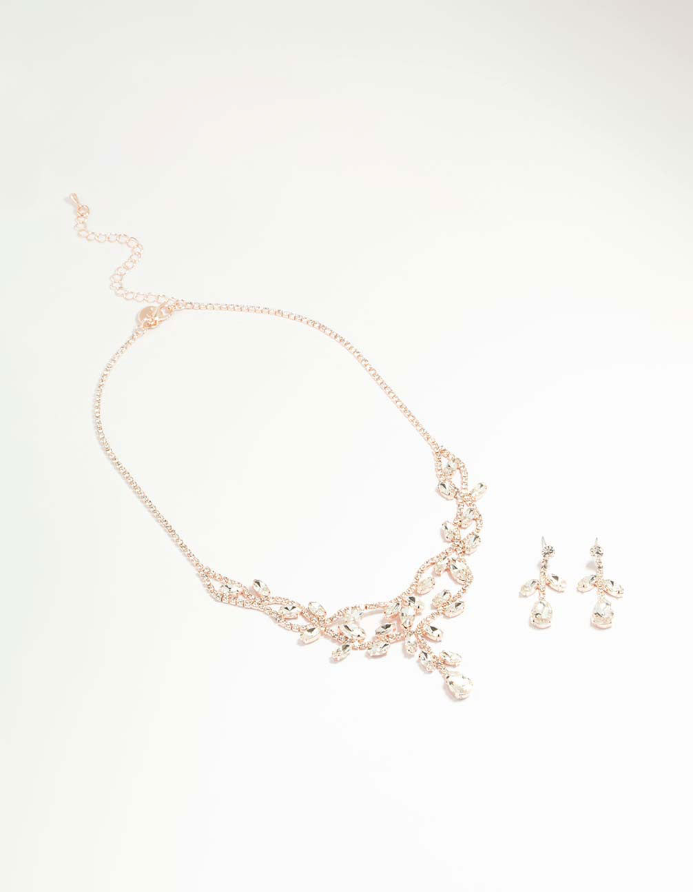 Rose Gold Floral Vine Cascading Necklace & Earrings Set