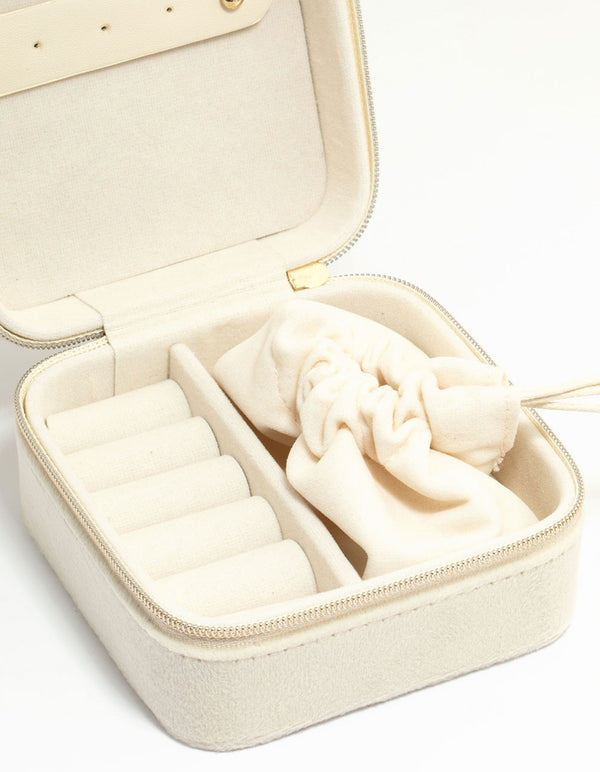Cream Suede Small Square Jewellery Case