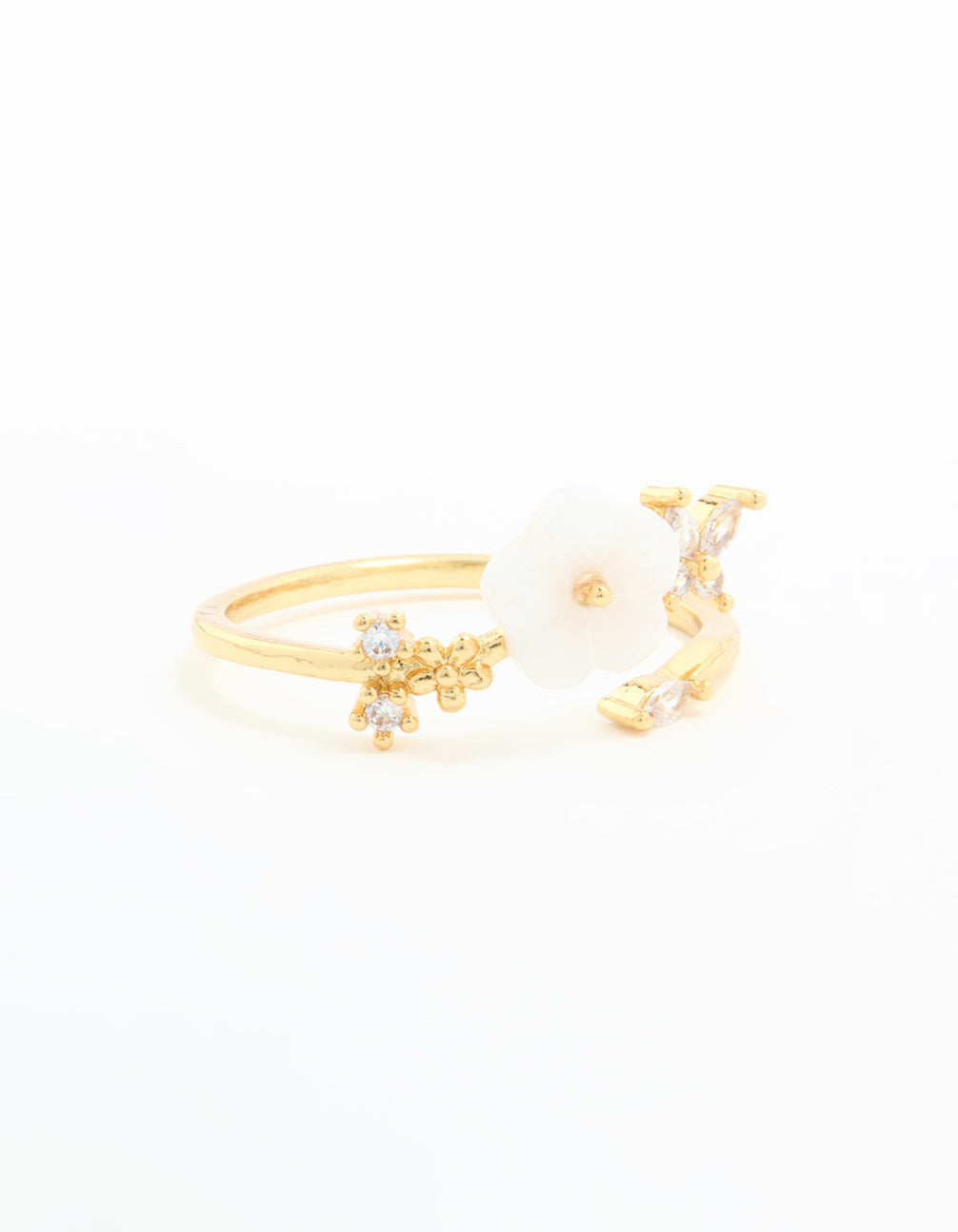 Gold Plated Cubic Zirconia Lovely Flower Wrap Around Ring