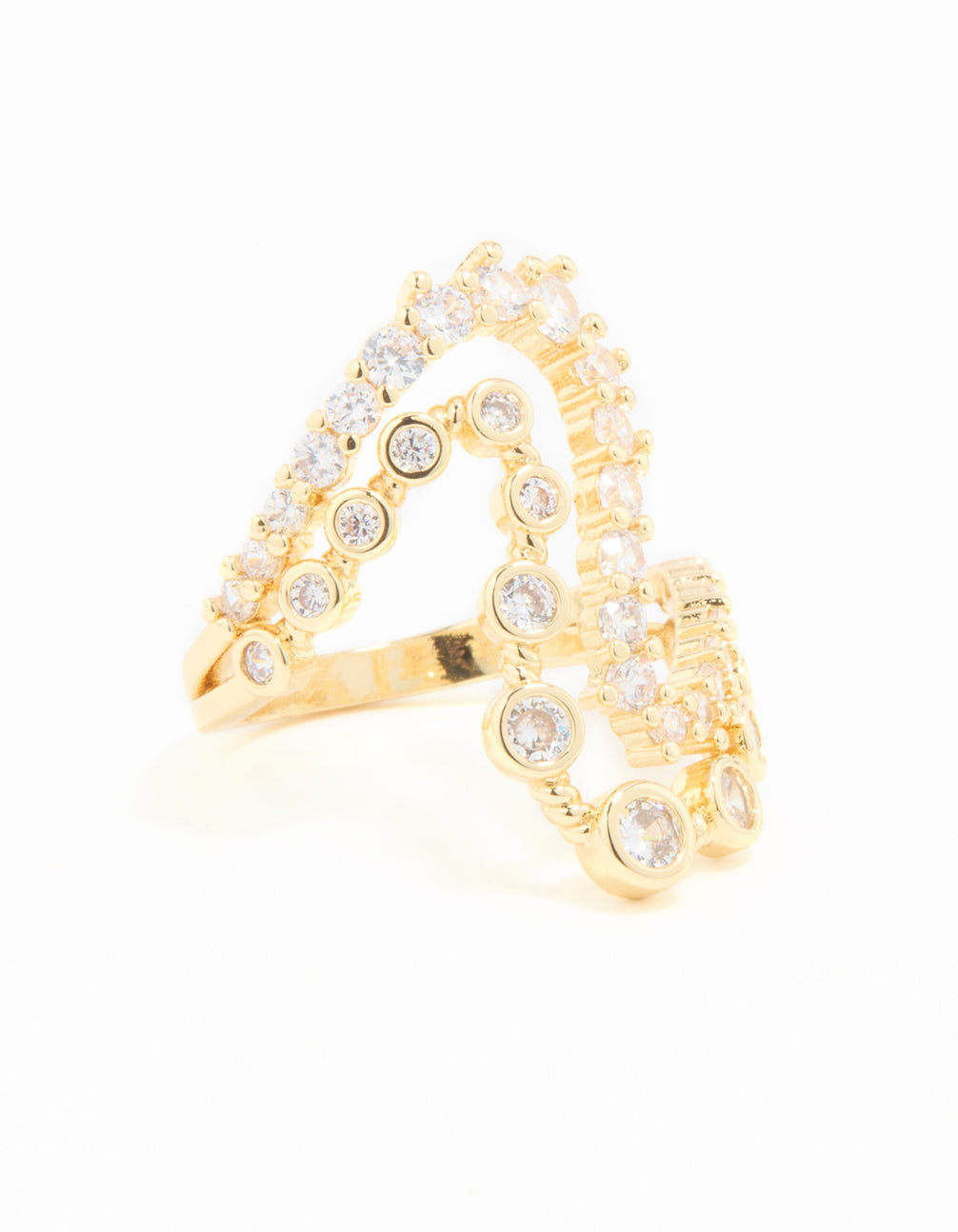Gold Plated Cubic Zirconia Open Wave Ring