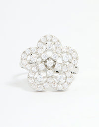 Silver Cubic Zirconia Statement Flower Ring - link has visual effect only