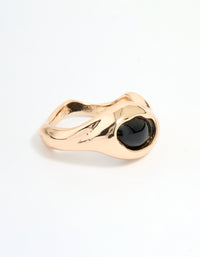 Gold Black Stone Molten Circle Ring - link has visual effect only