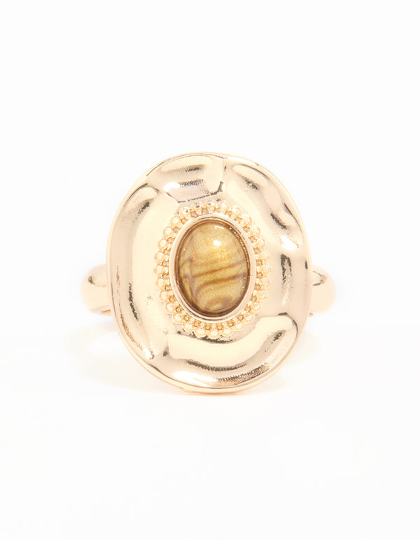 Gold Oval Statement Stone Ring