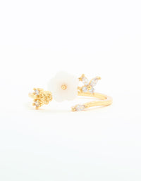 Gold Plated Cubic Zirconia Lovely Flower Wrap Around Ring - link has visual effect only