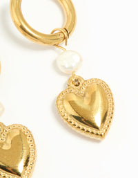 Waterproof Gold Plated Stainless Steel Pearl Heart Huggie Earrings - link has visual effect only