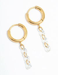 Waterproof Gold Plated Stainless Steel Cubic Zirconia Droplet Huggie Earrings - link has visual effect only