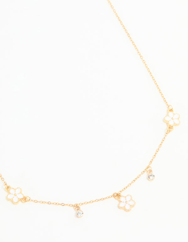 Waterproof Gold Plated Stainless Steel Cubic Zirconia Heart Floral Pendant Necklace