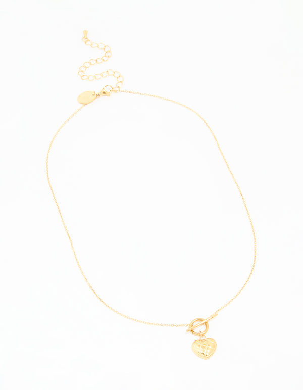 Waterproof Gold Plated Quilted Heart Pendant T & O Necklace
