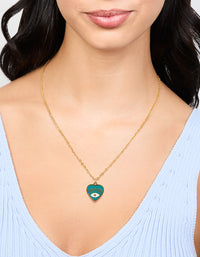 Waterproof Gold Plated Stainless Steel Evil Eye Heart Necklace - link has visual effect only