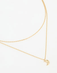 Waterproof Gold Plated Stainless Steel Moon Pendant Layered Necklace - link has visual effect only