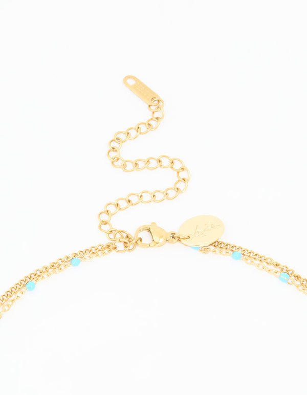 Waterproof Gold Plated Stainless Steel Beaded Layered Necklace