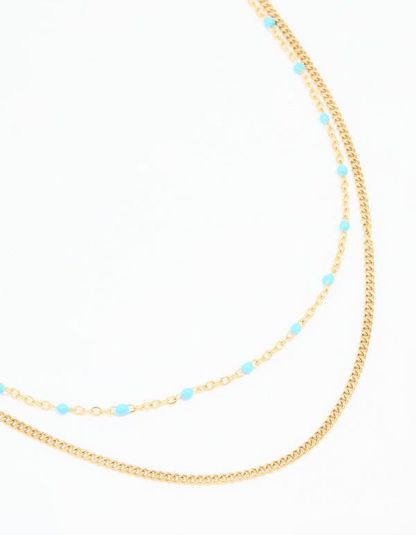 Waterproof Gold Plated Stainless Steel Beaded Layered Necklace