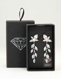 Silver Cubic Zirconia Leaf Flower Drop Earrings - link has visual effect only