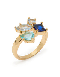 Gold Plated Light & Dark Blue Cubic Zirconia Cluster Ring - link has visual effect only