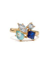 Gold Plated Light & Dark Blue Cubic Zirconia Cluster Ring - link has visual effect only