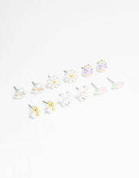 Kids Silver Chick & Easter Bunny Stud Earrings 6-Pack - link has visual effect only
