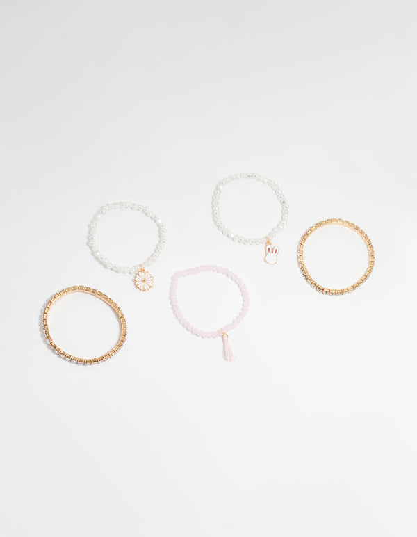 Kids Gold Cupchain & Bunny Bracelets 5-Pack